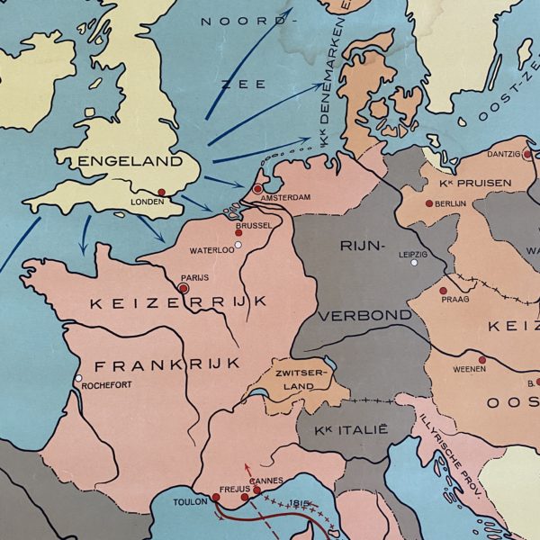 schoolkaart Europa tijdens Napoleon. Grenzen van 1812. Buitenluchtig
