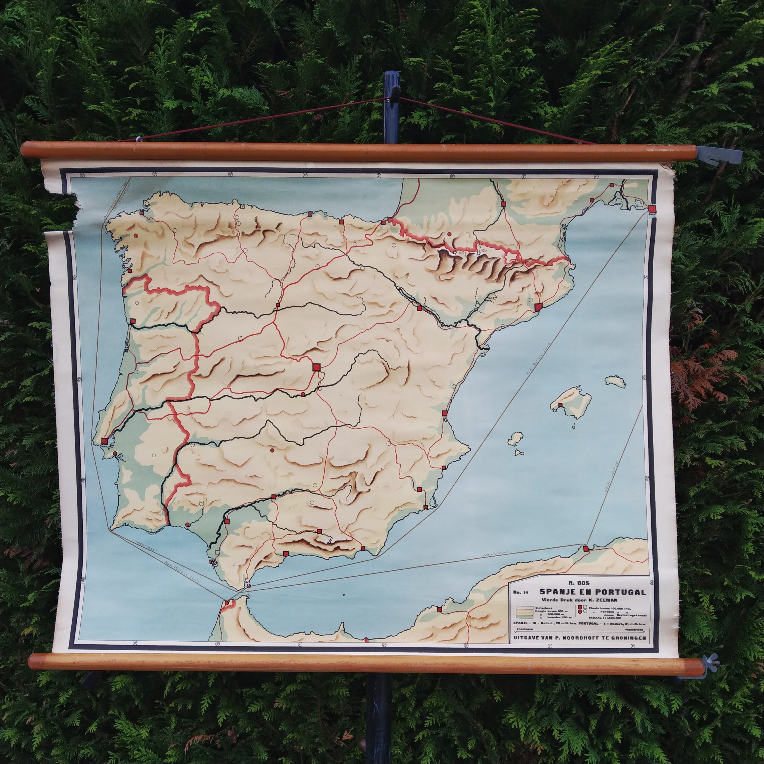 Schoolkaart Spanje en Portugal Noordhoff R. Bos