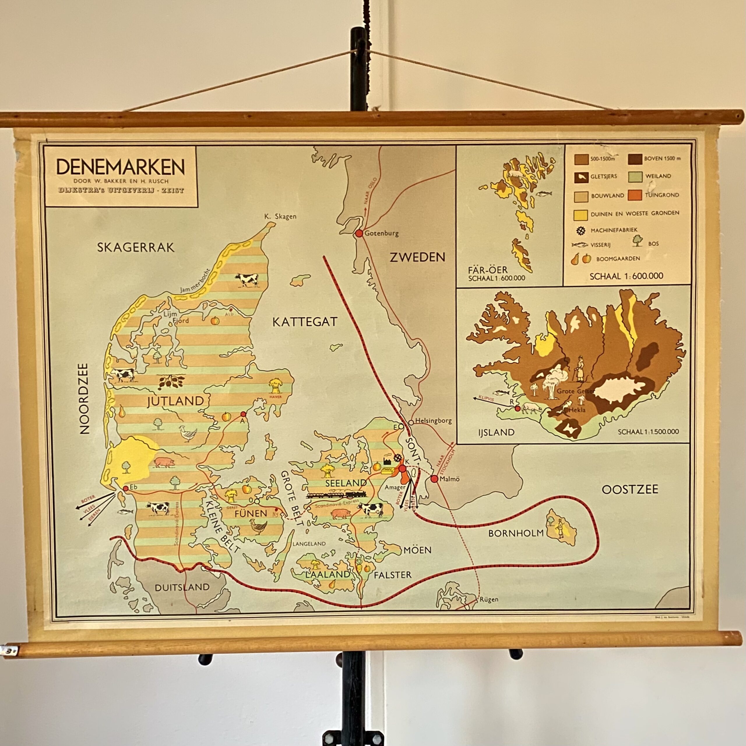 Schoolkaart Denemarken en IJsland Bakker en Rusch