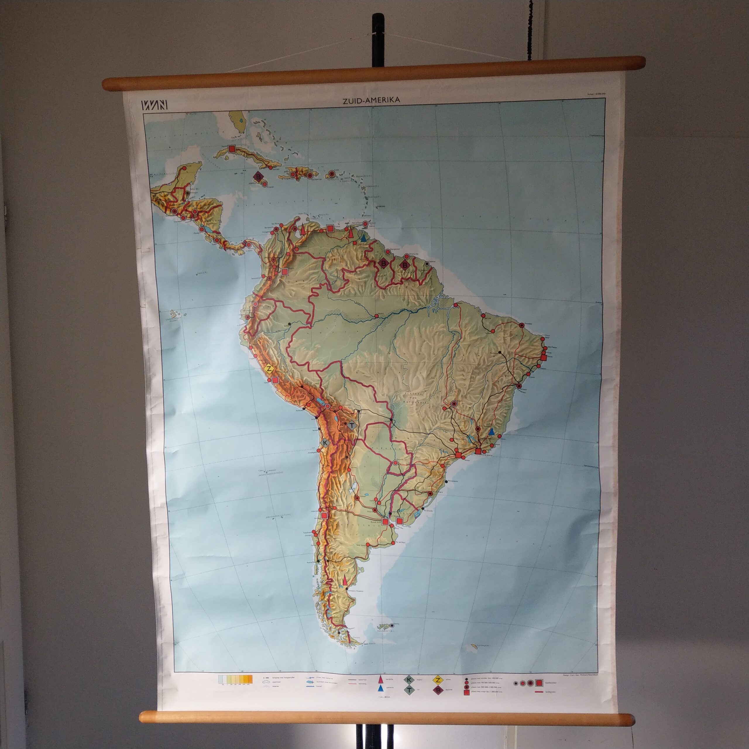 wandkaart schoolkaart Zuid-Amerika Wolters Noordhoff 1970